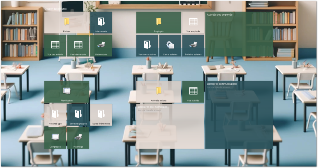 Dashboard logiciel gestion Ecoles Montessori