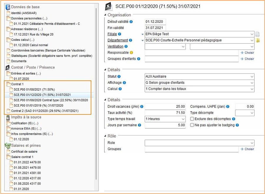 Gestion des multi-postes et contrats