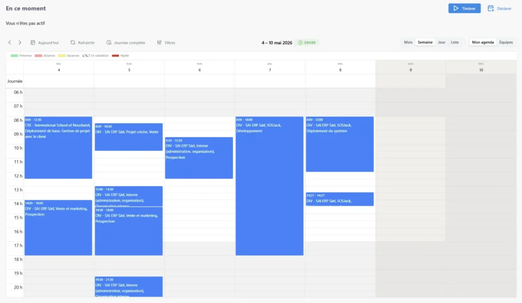 Gestion des temps de sai People : planning, timbrage et absences